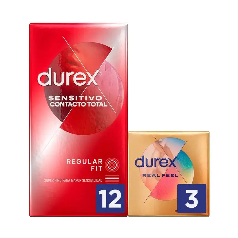 Durex Pack Preservativos Sensitivo 12 unidades + Real Feel 3 unidades