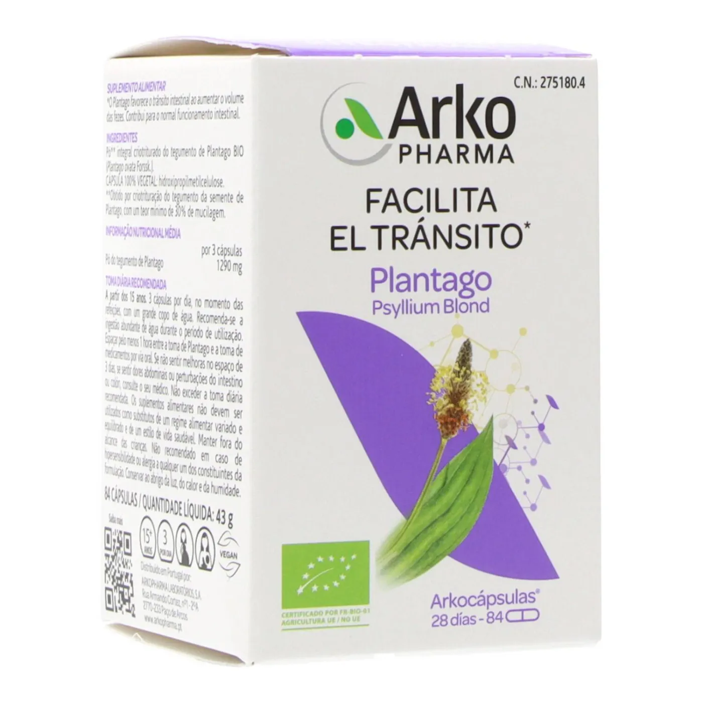 Arkopharma Arkocápsulas Plantago Bio 84 cápsulas
