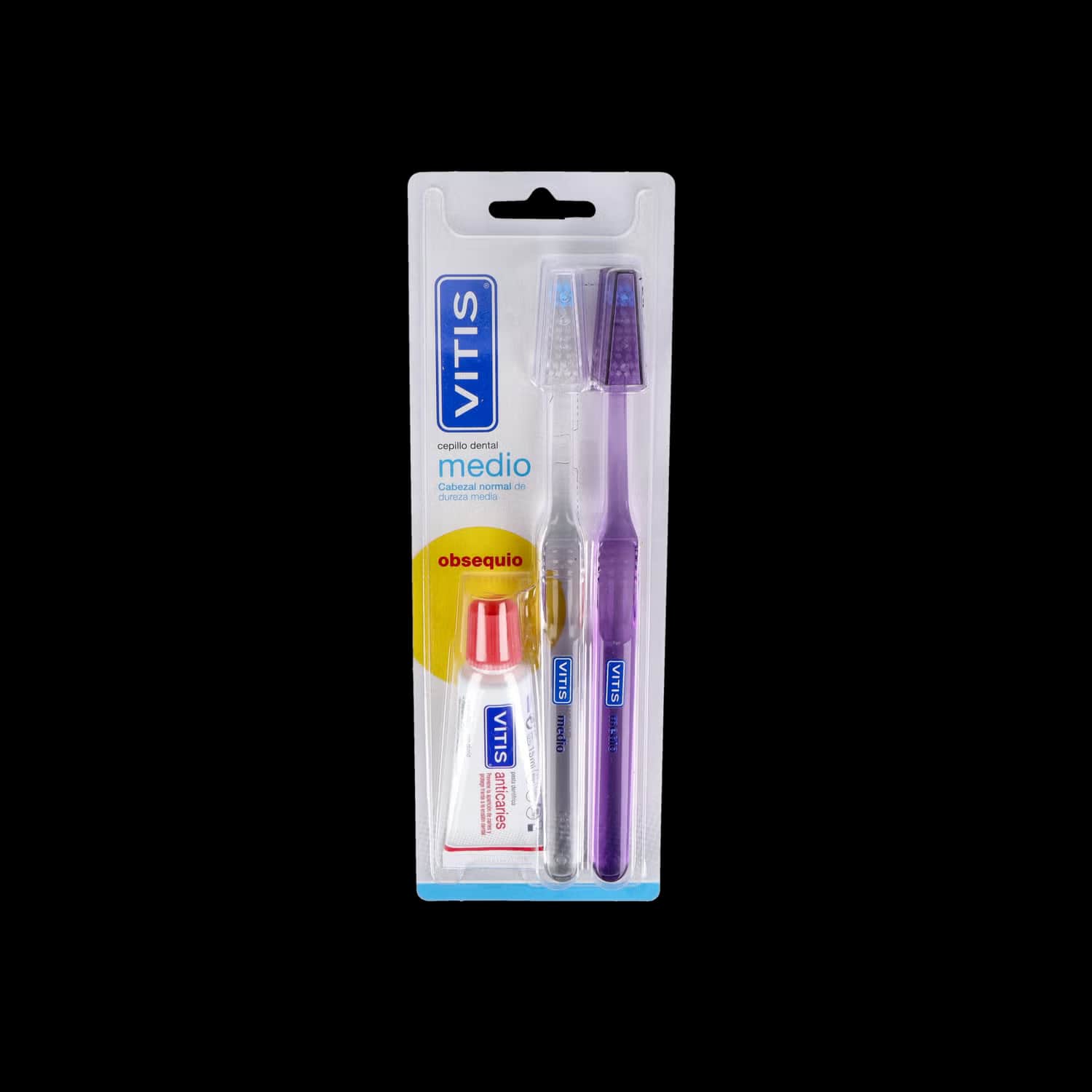 Vitis Medio Duplo Cepillos Dentales 2 unidades + Pasta Anticaries 15ml